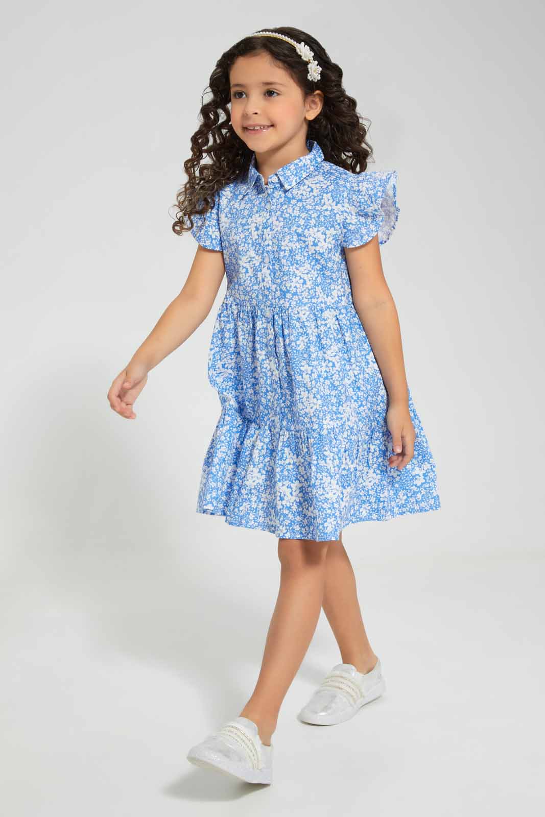 Redtag-Blue-Printed-Dress-Category:Dresses,-Colour:Blue,-Deals:New-In,-Filter:Girls-(2-to-8-Yrs),-GIR-Dresses,-New-In-GIR-APL,-Non-Sale,-Section:Girls-(0-to-14Yrs),-W22O-Girls-2 to 8 Years