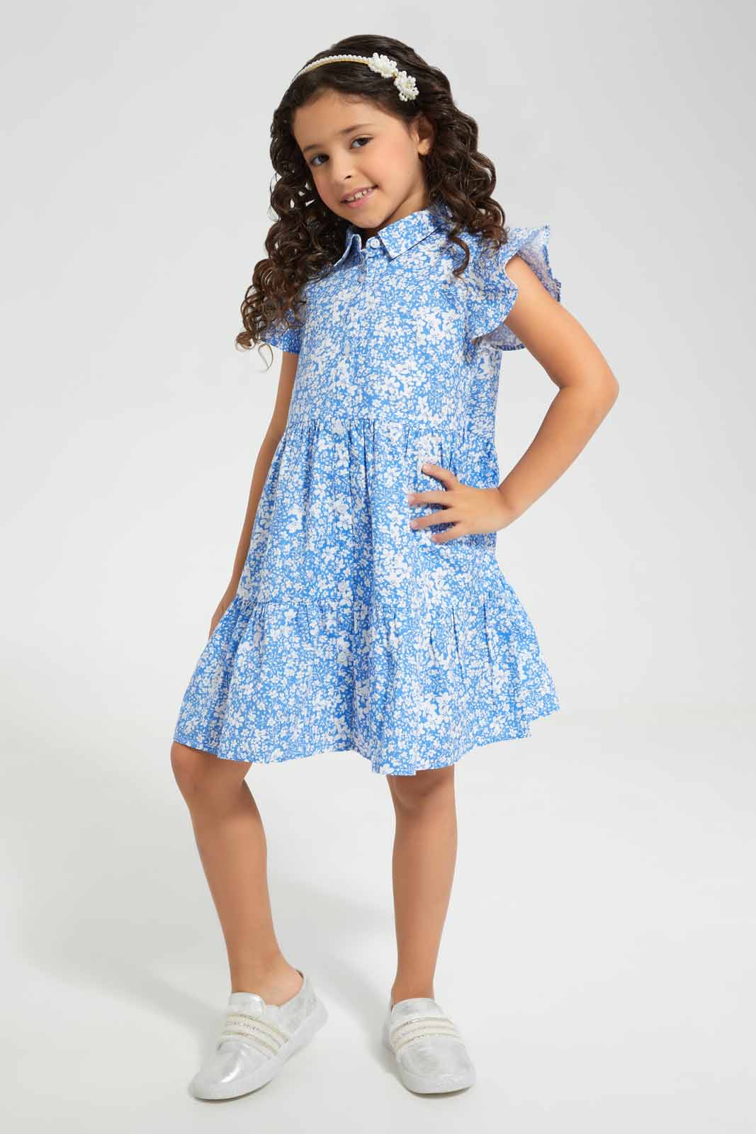 Redtag-Blue-Printed-Dress-Category:Dresses,-Colour:Blue,-Deals:New-In,-Filter:Girls-(2-to-8-Yrs),-GIR-Dresses,-New-In-GIR-APL,-Non-Sale,-Section:Girls-(0-to-14Yrs),-W22O-Girls-2 to 8 Years