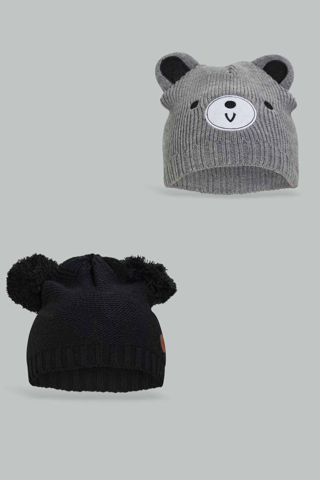 Redtag-Assorted-Grey-And-Navy-Charcater-Knitted-Cap-Set-Of-2-BOY-Knitted-Accessories,-Category:Knitted-Accessories,-Colour:Assorted,-Filter:Boys-Accessories,-New-In,-New-In-BOY-ACC,-Non-Sale,-Section:Boys-(0-to-14Yrs),-W22A-Boys-