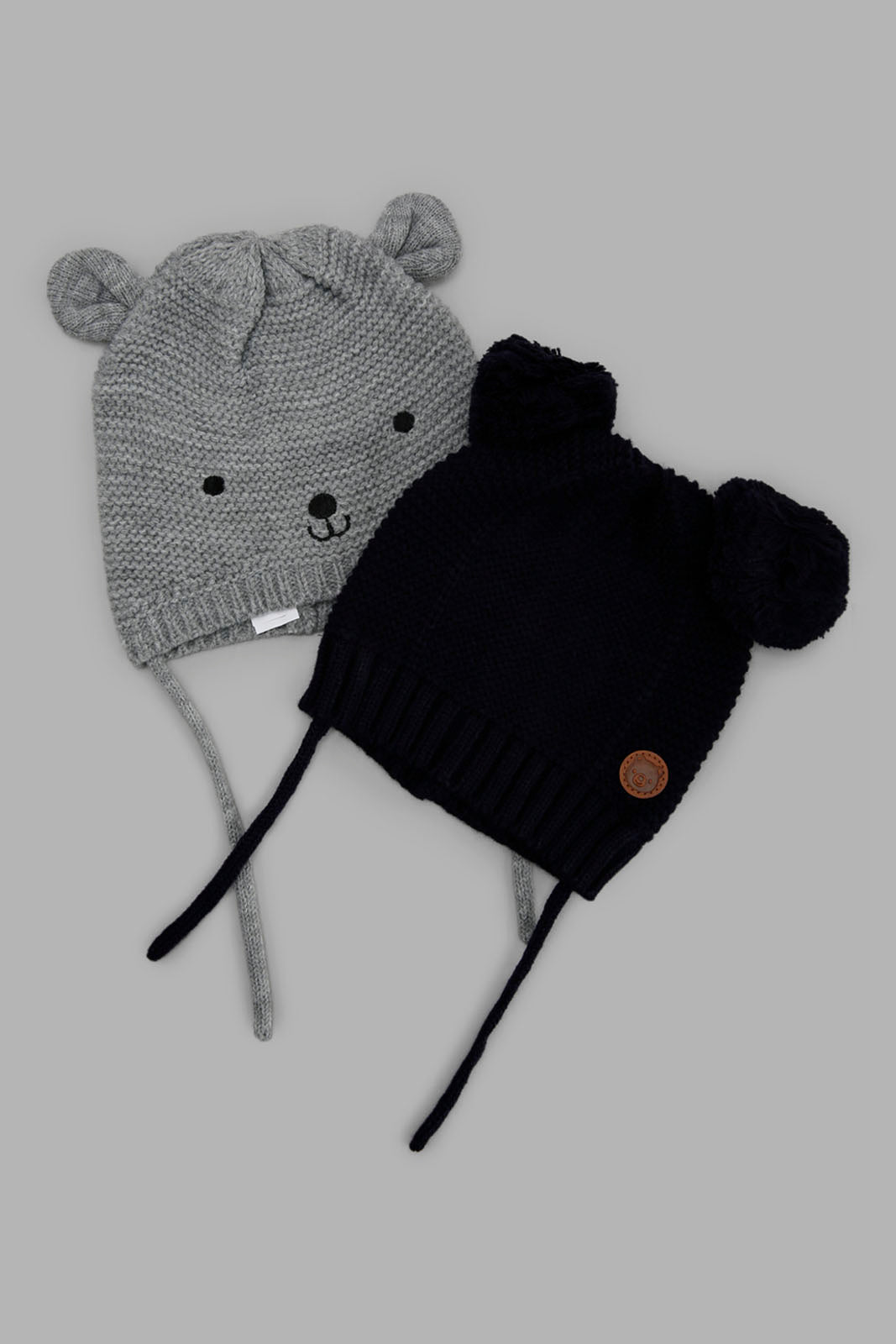 Redtag-Assorted-Grey-And-Navy-Charcater-Knitted-Cap-Set-Of-2-BOY-Knitted-Accessories,-Category:Knitted-Accessories,-Colour:Assorted,-Filter:Boys-Accessories,-New-In,-New-In-BOY-ACC,-Non-Sale,-Section:Boys-(0-to-14Yrs),-W22A-Boys-