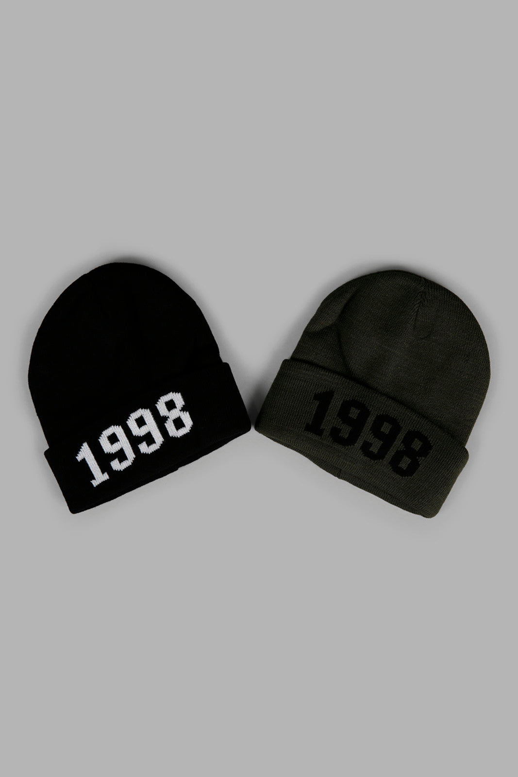 Redtag-Olive-And-Black-Charcater-Knitted-Cap-Set-Of-2-BOY-Knitted-Accessories,-Category:Knitted-Accessories,-Colour:Assorted,-Filter:Boys-Accessories,-New-In,-New-In-BOY-ACC,-Non-Sale,-Section:Boys-(0-to-14Yrs),-W22A-Boys-