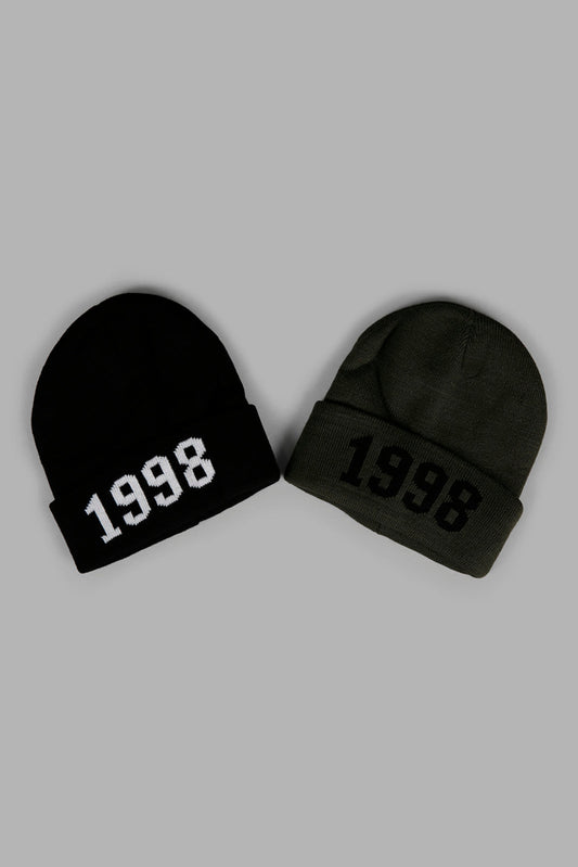 Redtag-Olive-And-Black-Charcater-Knitted-Cap-Set-Of-2-BOY-Knitted-Accessories,-Category:Knitted-Accessories,-Colour:Assorted,-Filter:Boys-Accessories,-New-In,-New-In-BOY-ACC,-Non-Sale,-Section:Boys-(0-to-14Yrs),-W22A-Boys-
