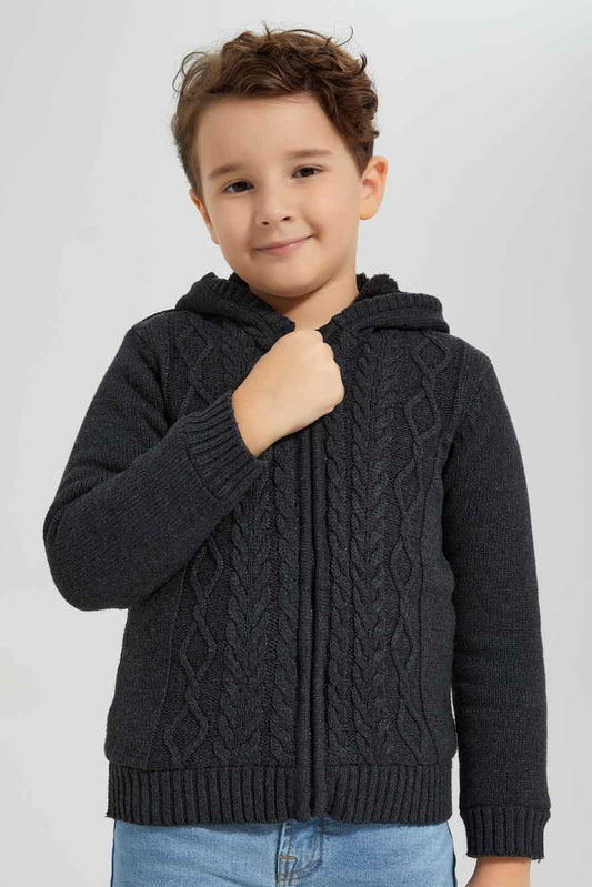Redtag-Charcoal-Cable-Hooded-Zip-Through-Cardigan-BOY-Cardigans,-Category:Cardigans,-Colour:Charcoal,-Deals:New-In,-Dept:Boys,-EHW,-Filter:Boys-(2-to-8-Yrs),-New-In-BOY-APL,-Non-Sale,-Section:Boys-(0-to-14Yrs),-W22B-Boys-2 to 8 Years