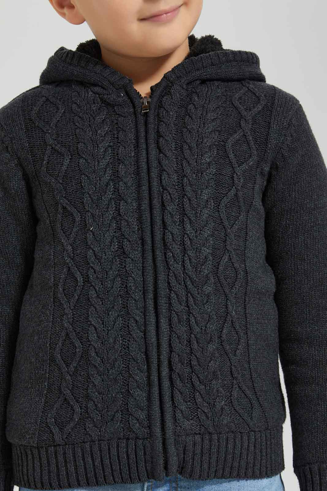 Redtag-Charcoal-Cable-Hooded-Zip-Through-Cardigan-BOY-Cardigans,-Category:Cardigans,-Colour:Charcoal,-Deals:New-In,-Dept:Boys,-EHW,-Filter:Boys-(2-to-8-Yrs),-New-In-BOY-APL,-Non-Sale,-Section:Boys-(0-to-14Yrs),-W22B-Boys-2 to 8 Years