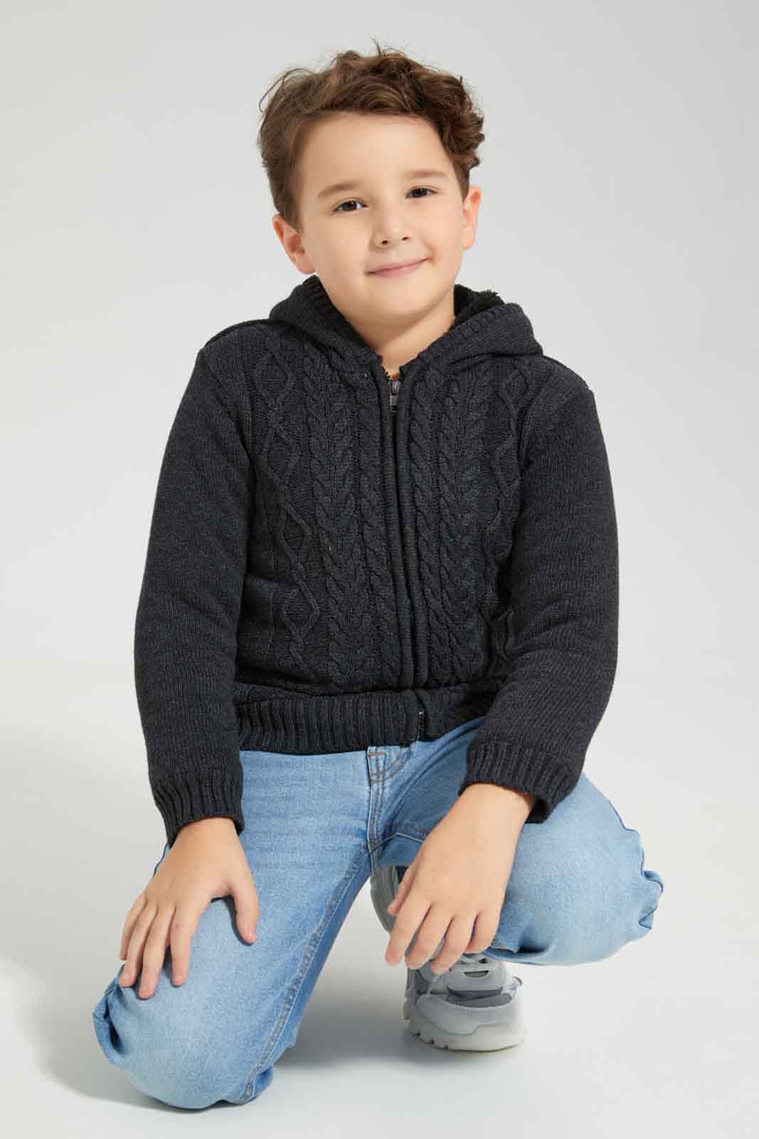 Redtag-Charcoal-Cable-Hooded-Zip-Through-Cardigan-BOY-Cardigans,-Category:Cardigans,-Colour:Charcoal,-Deals:New-In,-Dept:Boys,-EHW,-Filter:Boys-(2-to-8-Yrs),-New-In-BOY-APL,-Non-Sale,-Section:Boys-(0-to-14Yrs),-W22B-Boys-2 to 8 Years