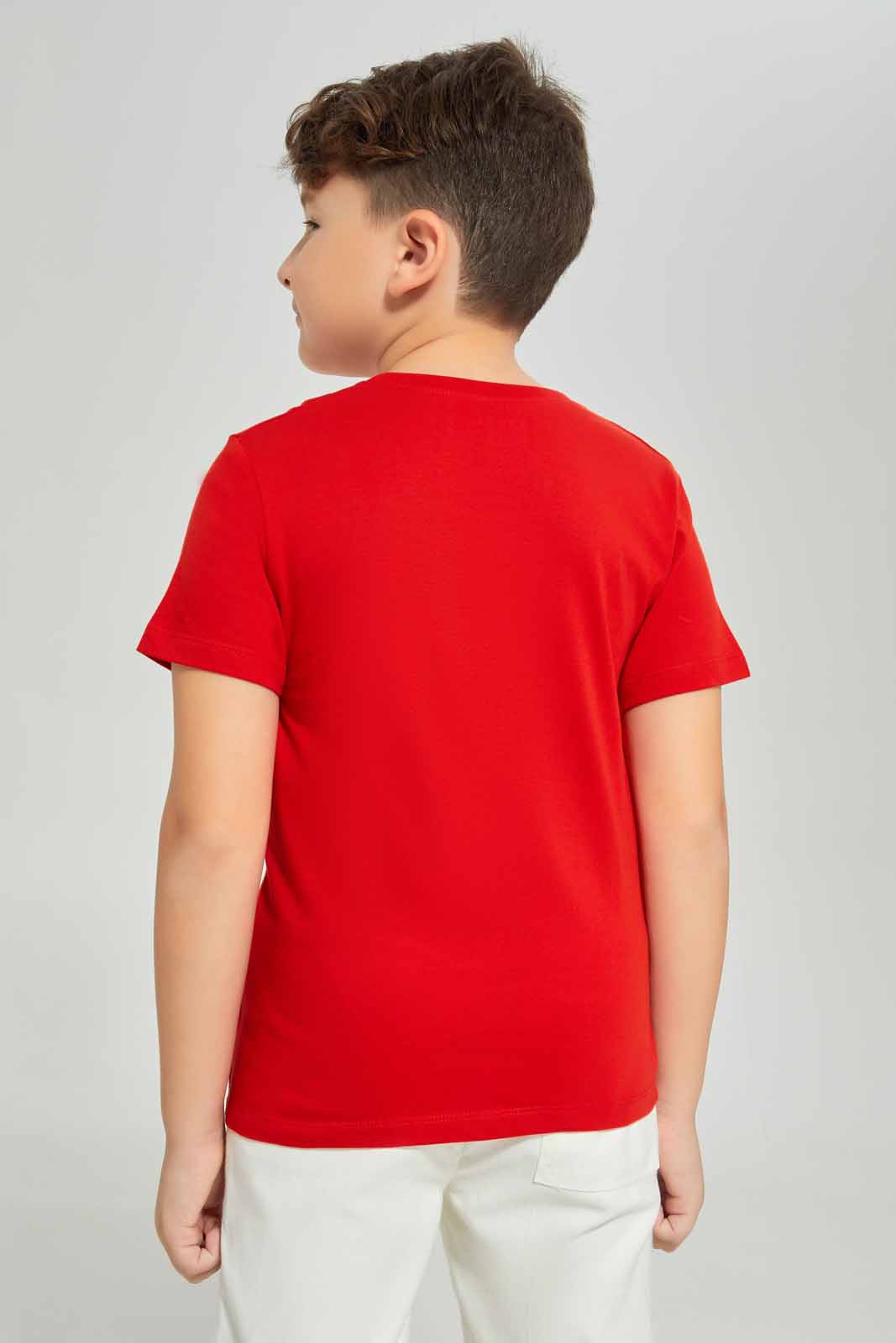 Redtag-Red-Print-Pocket-Short-Sleeve-T-Shirt-BOY-T-Shirts,-Category:T-Shirts,-Colour:Red,-Deals:New-In,-Dept:Boys,-Filter:Boys-(2-to-8-Yrs),-New-In-BOY-APL,-Non-Sale,-Section:Boys-(0-to-14Yrs),-TBL,-W22O-Boys-2 to 8 Years