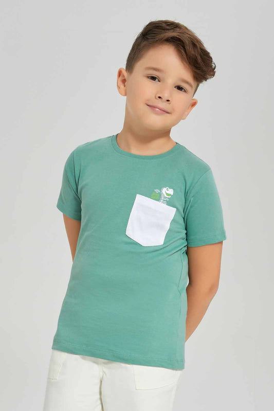 Redtag-Olive-Print-Pocket-Short-Sleeve-T-Shirt-BOY-T-Shirts,-Category:T-Shirts,-Colour:Olive,-Deals:New-In,-Dept:Boys,-Filter:Boys-(2-to-8-Yrs),-New-In-BOY-APL,-Non-Sale,-Section:Boys-(0-to-14Yrs),-TBL,-W22O-Boys-2 to 8 Years