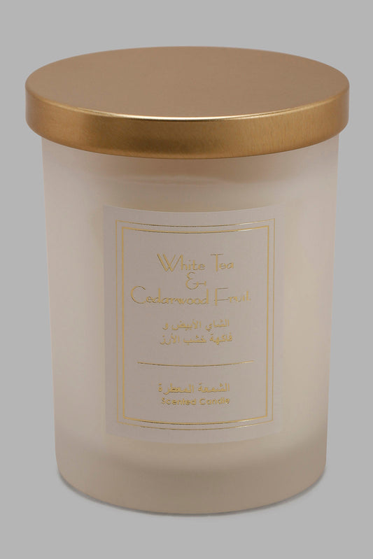 Redtag-White-Tea-Cedarwood-Candle-Jar-With-Goldenlid-Category:Candles,-Colour:White,-Deals:New-In,-Filter:Home-Decor,-HMW-HOM-Candle-&-Fragrances,-NDAY,-New-In-HMW-HOM,-Non-Sale,-Section:Homewares,-W22B-Home-Decor-