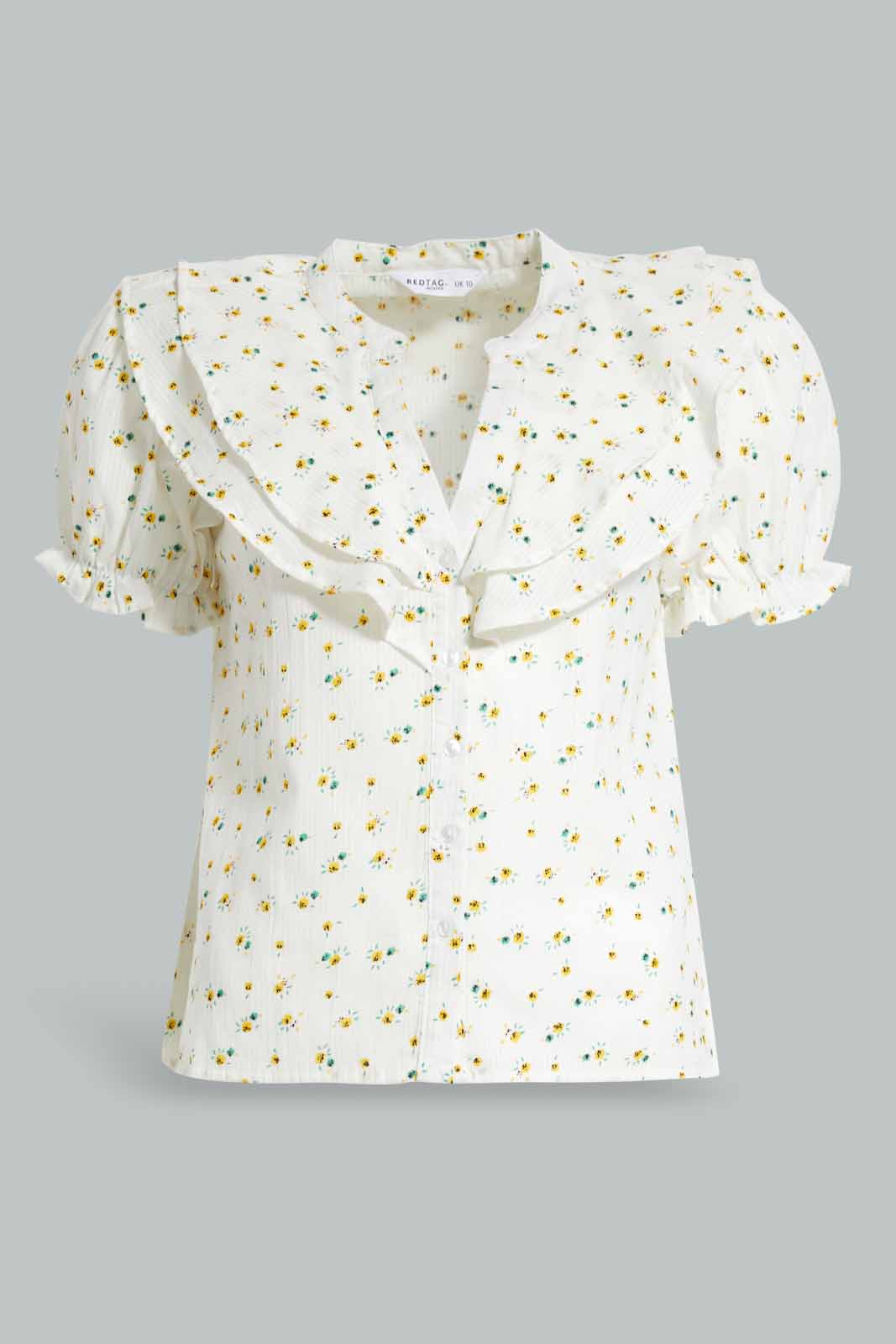 Redtag-Cream-Ditsy-Floral-Seersucker-Blouse-Category:Blouses,-Colour:Assorted,-Deals:New-In,-Filter:Women's-Clothing,-New-In-Women-APL,-Non-Sale,-Section:Women,-W22O,-Women-Blouses-Women's-