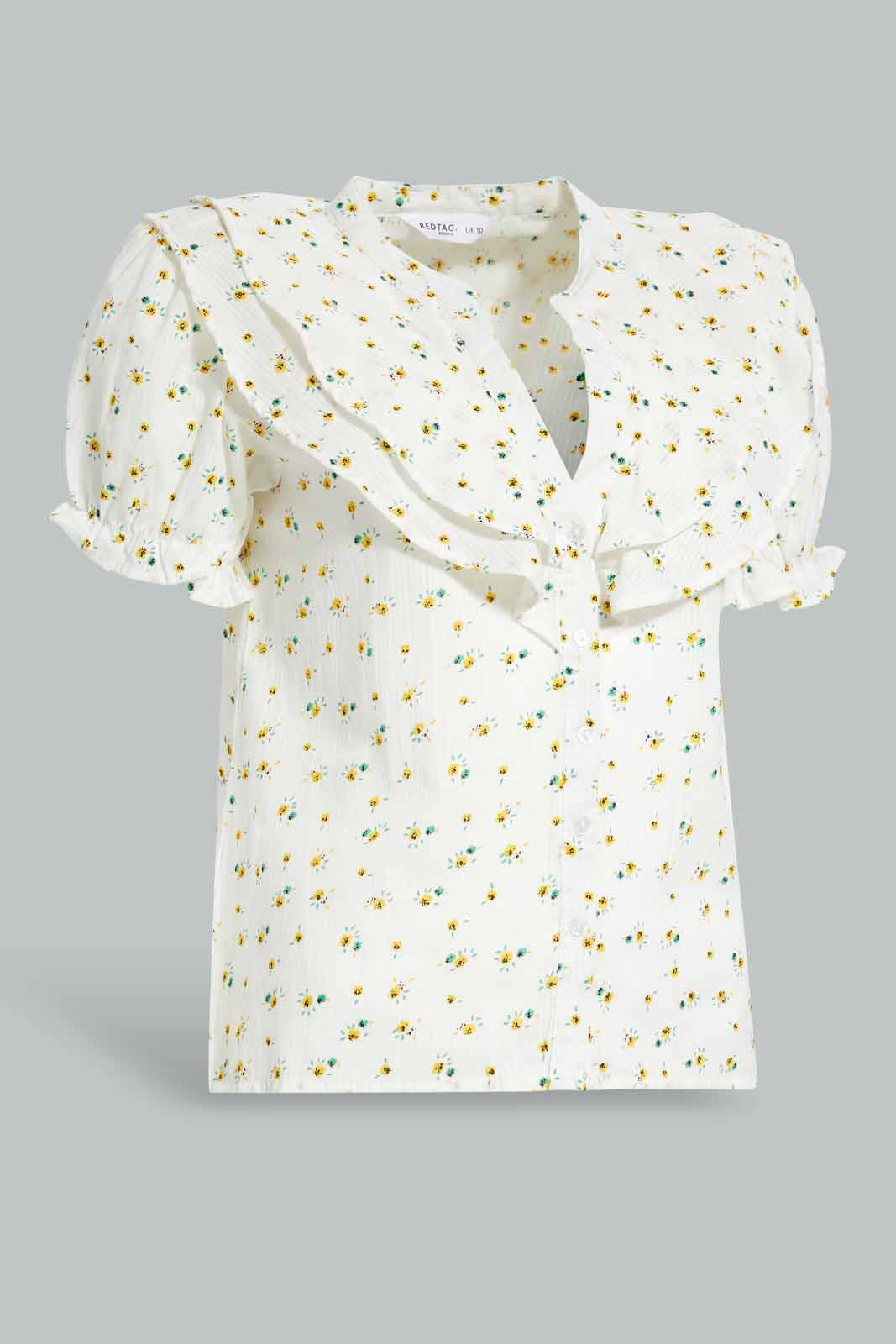 Redtag-Cream-Ditsy-Floral-Seersucker-Blouse-Category:Blouses,-Colour:Assorted,-Deals:New-In,-Filter:Women's-Clothing,-New-In-Women-APL,-Non-Sale,-Section:Women,-W22O,-Women-Blouses-Women's-