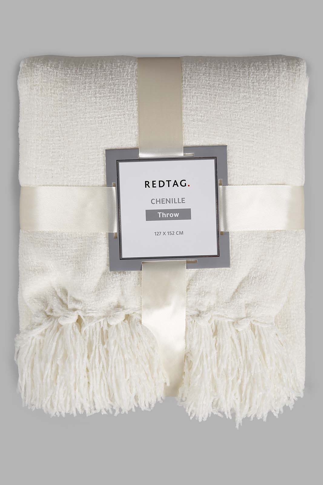 Redtag-Ivory-Chenille-Throw-With-Fringe-Category:Throws,-Colour:Ivory,-Deals:New-In,-Filter:Home-Bedroom,-HMW-BED-Throws,-New-In-HMW-BED,-Non-Sale,-Section:Homewares,-W22O-Home-Bedroom-