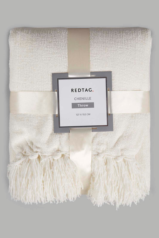 Redtag-Ivory-Chenille-Throw-With-Fringe-Category:Throws,-Colour:Ivory,-Deals:New-In,-Filter:Home-Bedroom,-HMW-BED-Throws,-New-In-HMW-BED,-Non-Sale,-Section:Homewares,-W22O-Home-Bedroom-