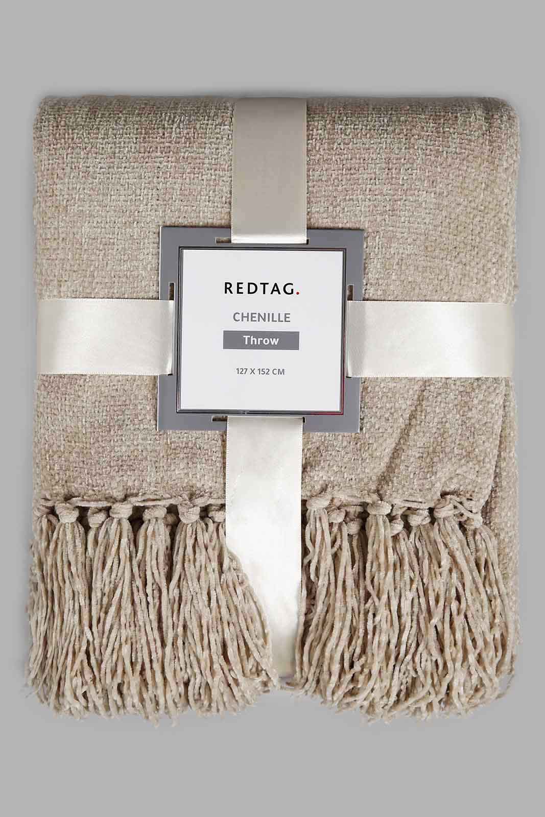 Redtag-Beige-Chenille-Throw-With-Fringe-Category:Throws,-Colour:Beige,-Deals:New-In,-Filter:Home-Bedroom,-HMW-BED-Throws,-New-In-HMW-BED,-Non-Sale,-Section:Homewares,-W22O-Home-Bedroom-