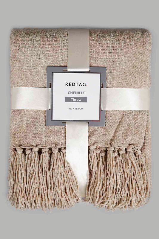 Redtag-Beige-Chenille-Throw-With-Fringe-Category:Throws,-Colour:Beige,-Deals:New-In,-Filter:Home-Bedroom,-HMW-BED-Throws,-New-In-HMW-BED,-Non-Sale,-Section:Homewares,-W22O-Home-Bedroom-