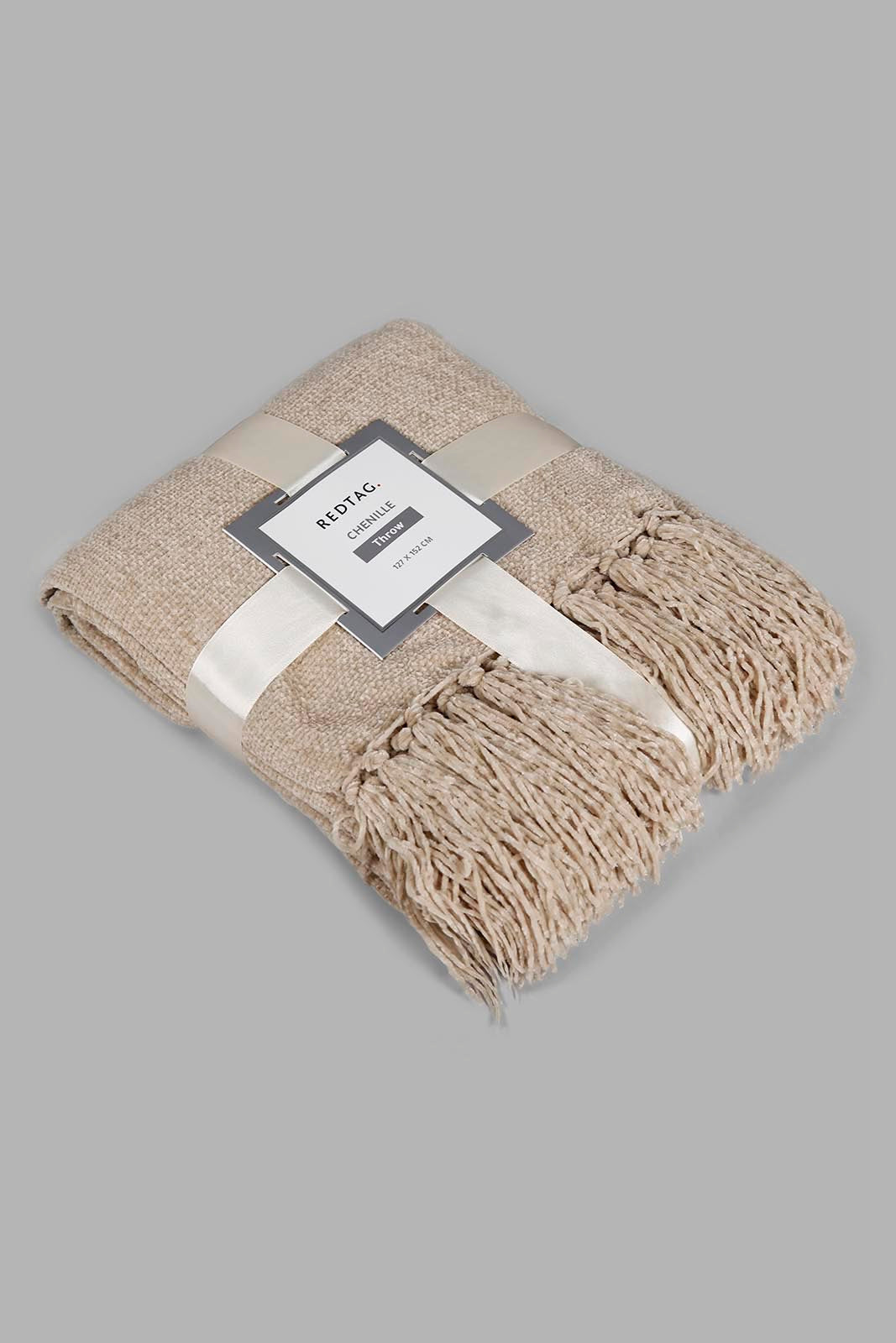 Redtag-Beige-Chenille-Throw-With-Fringe-Category:Throws,-Colour:Beige,-Deals:New-In,-Filter:Home-Bedroom,-HMW-BED-Throws,-New-In-HMW-BED,-Non-Sale,-Section:Homewares,-W22O-Home-Bedroom-