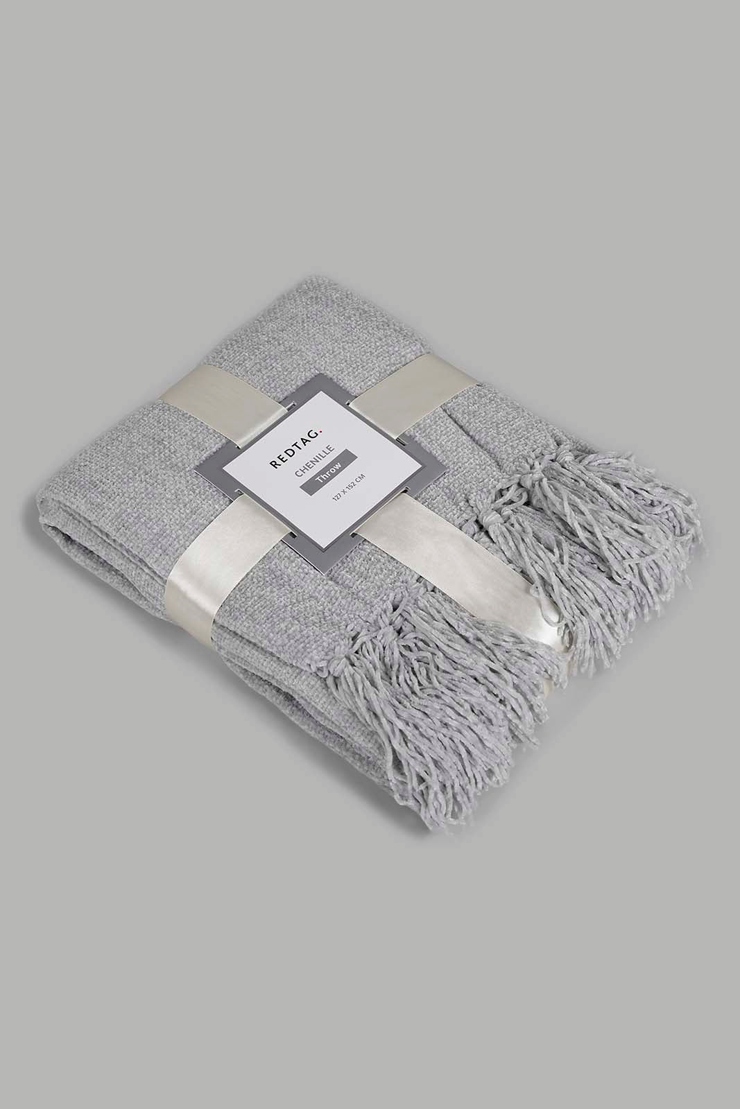 Redtag-Grey-Chenille-Throw-With-Fringe-Category:Throws,-Colour:Grey,-Deals:New-In,-Filter:Home-Bedroom,-HMW-BED-Throws,-New-In-HMW-BED,-Non-Sale,-Section:Homewares,-W22O-Home-Bedroom-