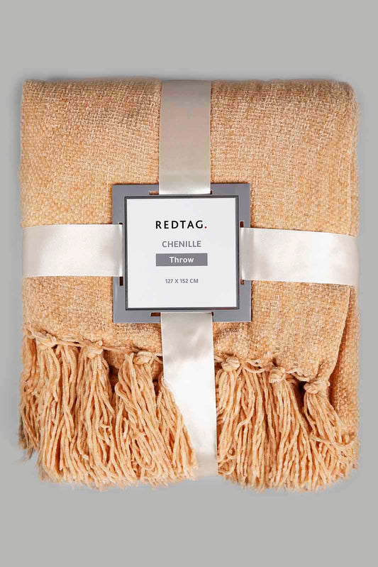 Redtag-Mustard-Chenille-Throw-With-Fringe-Category:Throws,-Colour:Mustard,-Deals:New-In,-Filter:Home-Bedroom,-HMW-BED-Throws,-New-In-HMW-BED,-Non-Sale,-Section:Homewares,-W22O-Home-Bedroom-