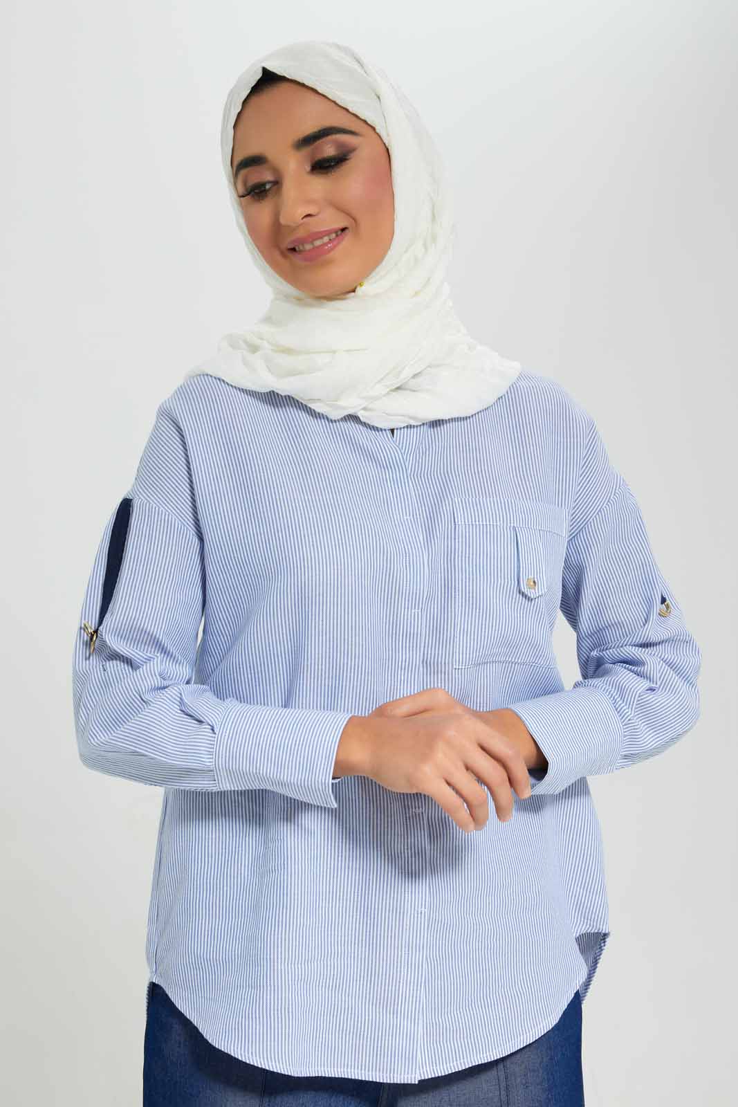 Redtag-Assorted-Striped-Shirt-With-Contrast-Roll-Up-Sleeve-Tabs-Category:Blouses,-Colour:Assorted,-Deals:2-For-90,-Deals:New-In,-Filter:Women's-Clothing,-LMC,-New-In-Women-APL,-Section:Women,-W22A,-Women-Blouses--