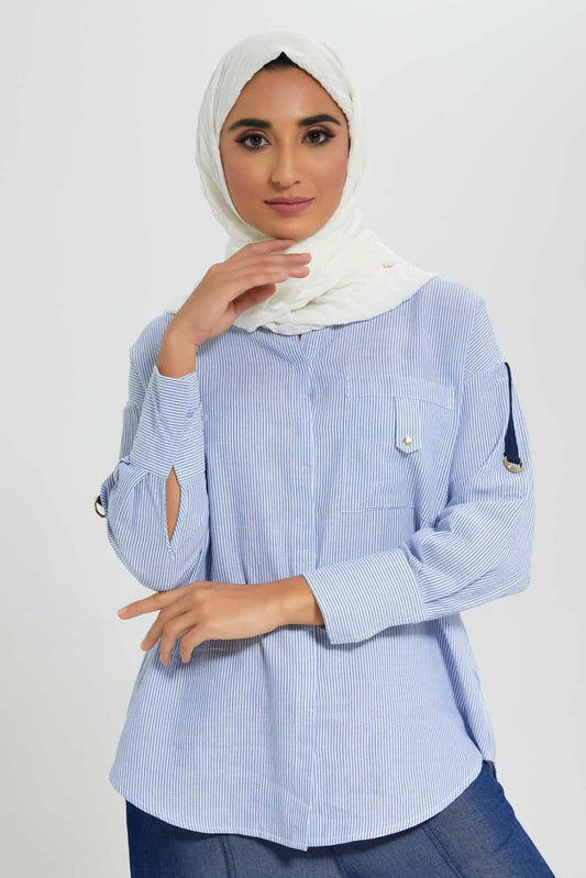 Redtag-Assorted-Striped-Shirt-With-Contrast-Roll-Up-Sleeve-Tabs-Category:Blouses,-Colour:Assorted,-Deals:2-For-90,-Deals:New-In,-Filter:Women's-Clothing,-LMC,-New-In-Women-APL,-Section:Women,-W22A,-Women-Blouses--
