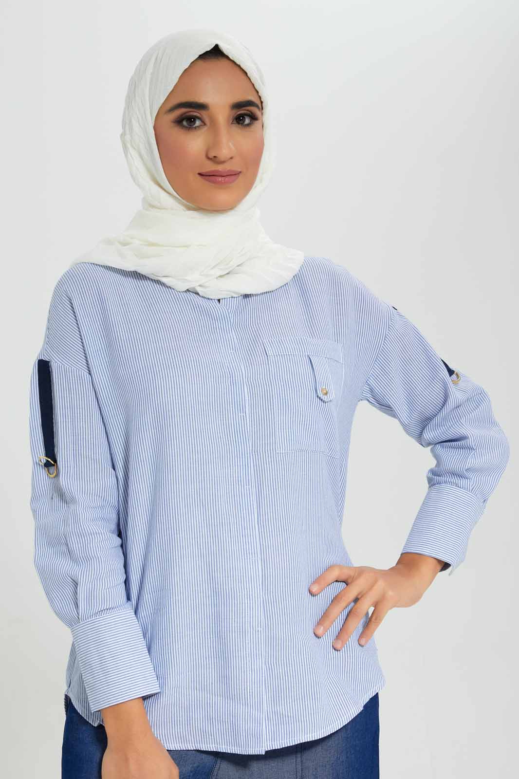 Redtag-Assorted-Striped-Shirt-With-Contrast-Roll-Up-Sleeve-Tabs-Category:Blouses,-Colour:Assorted,-Deals:2-For-90,-Deals:New-In,-Filter:Women's-Clothing,-LMC,-New-In-Women-APL,-Section:Women,-W22A,-Women-Blouses--