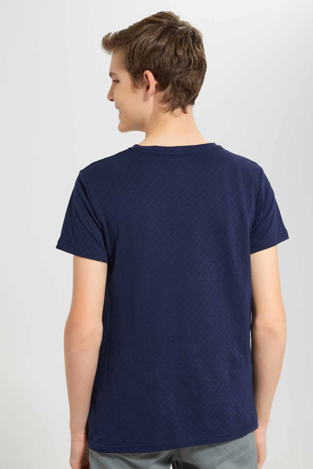 Redtag-Navy-Jacquard-Henley-T-Shirt-BSR-T-Shirts,-Category:T-Shirts,-Colour:Navy,-Deals:New-In,-Filter:Senior-Boys-(8-to-14-Yrs),-New-In-BSR-APL,-Non-Sale,-Section:Boys-(0-to-14Yrs),-TBL,-W22A-Senior-Boys-9 to 14 Years