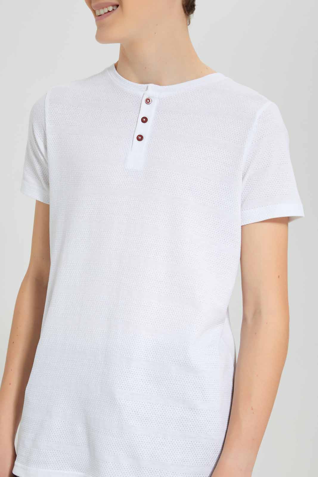 Redtag-White-Jacquard-Henley-T-Shirt-BSR-T-Shirts,-Category:T-Shirts,-Colour:White,-Deals:New-In,-Filter:Senior-Boys-(8-to-14-Yrs),-New-In-BSR-APL,-Non-Sale,-Section:Boys-(0-to-14Yrs),-TBL,-W22A-Senior-Boys-9 to 14 Years