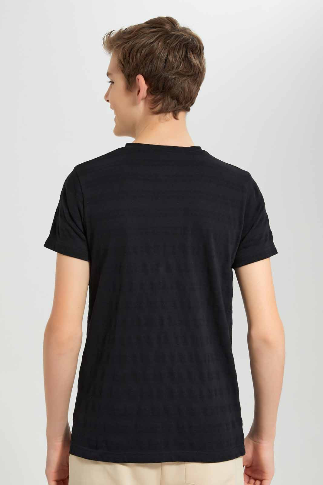 Redtag-Black-Jacquard-Henley-T-Shirt-BSR-T-Shirts,-Category:T-Shirts,-Colour:Black,-Deals:New-In,-Filter:Senior-Boys-(8-to-14-Yrs),-New-In-BSR-APL,-Non-Sale,-Section:Boys-(0-to-14Yrs),-TBL,-W22A-Senior-Boys-9 to 14 Years