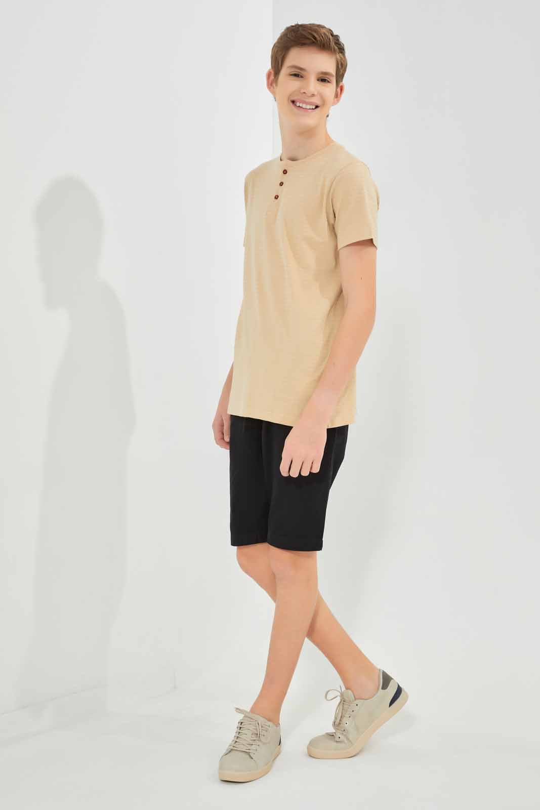 Redtag-Beige-Jacquard-Henley-T-Shirt-BSR-T-Shirts,-Category:T-Shirts,-Colour:Beige,-Deals:New-In,-Filter:Senior-Boys-(8-to-14-Yrs),-New-In-BSR-APL,-Non-Sale,-Section:Boys-(0-to-14Yrs),-TBL,-W22A-Senior-Boys-9 to 14 Years