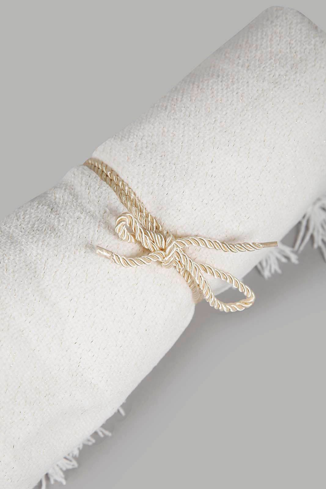 Redtag-Ivory-Chenille-Throw-With-Gold-Metallic-Yarn-Category:Throws,-Colour:Ivory,-Deals:New-In,-Filter:Home-Bedroom,-HMW-BED-Throws,-New-In-HMW-BED,-Non-Sale,-Section:Homewares,-W22A-Home-Bedroom-
