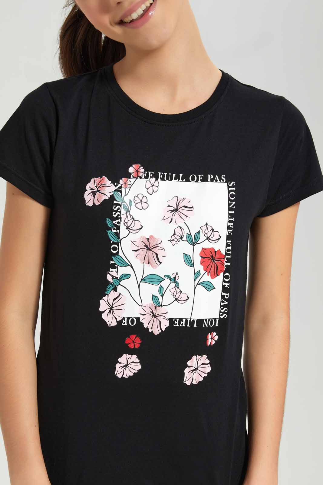 Redtag-Black-Basic-T-Shirt-Category:T-Shirts,-Colour:Black,-Deals:New-In,-Filter:Senior-Girls-(8-to-14-Yrs),-GSR-T-Shirts,-New-In-GSR-APL,-Non-Sale,-Section:Girls-(0-to-14Yrs),-TBL,-W22A-Senior-Girls-9 to 14 Years