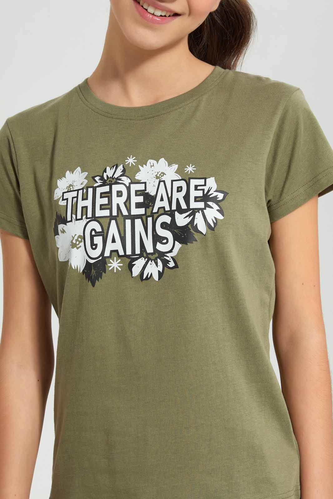 Redtag-Olive-Basic-T-Shirt-Category:T-Shirts,-Colour:Olive,-Deals:New-In,-Filter:Senior-Girls-(8-to-14-Yrs),-GSR-T-Shirts,-New-In-GSR-APL,-Non-Sale,-Section:Girls-(0-to-14Yrs),-TBL,-W22A-Senior-Girls-9 to 14 Years