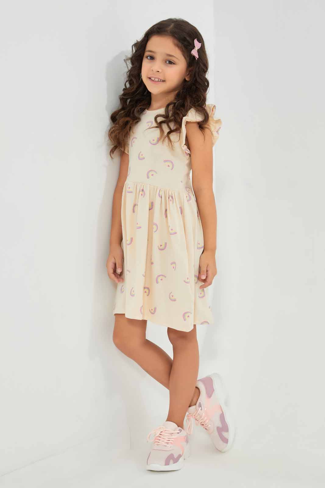 Redtag-Beige-Ruffle-Dress-Circle-Category:Dresses,-Colour:Beige,-Deals:New-In,-Filter:Girls-(2-to-8-Yrs),-GIR-Dresses,-New-In-GIR-APL,-Non-Sale,-Section:Girls-(0-to-14Yrs),-VLM,-W22O-Girls-2 to 8 Years