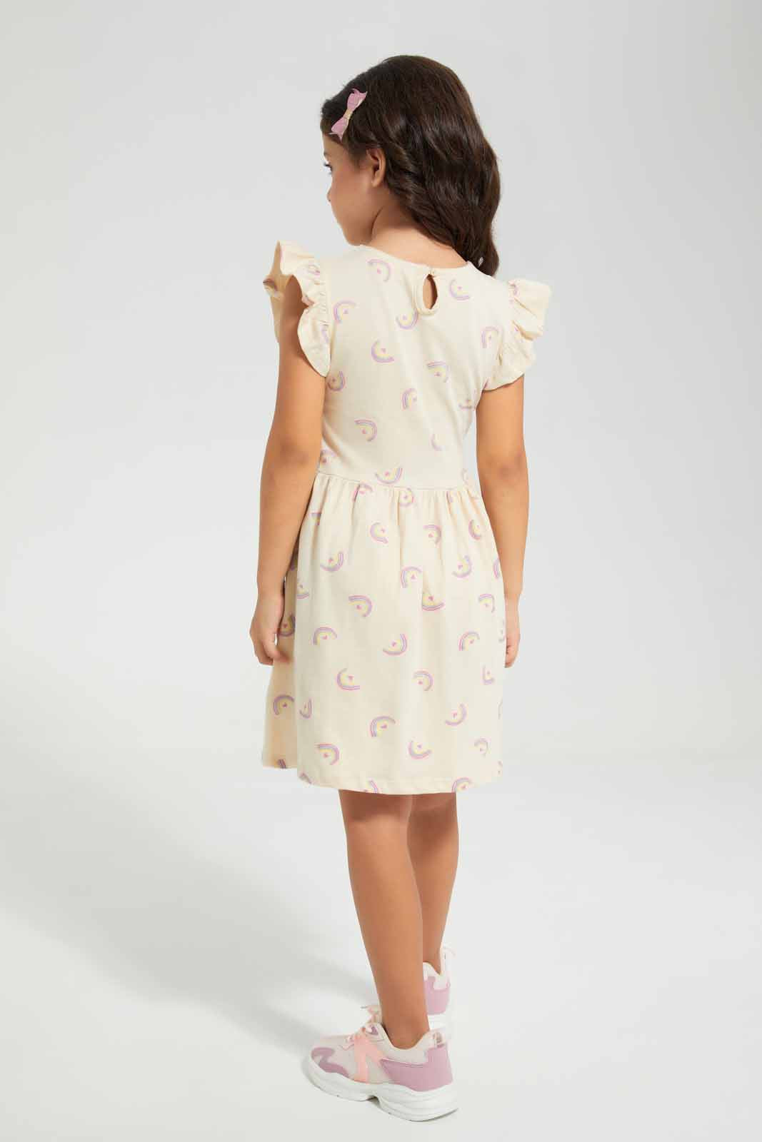 Redtag-Beige-Ruffle-Dress-Circle-Category:Dresses,-Colour:Beige,-Deals:New-In,-Filter:Girls-(2-to-8-Yrs),-GIR-Dresses,-New-In-GIR-APL,-Non-Sale,-Section:Girls-(0-to-14Yrs),-VLM,-W22O-Girls-2 to 8 Years