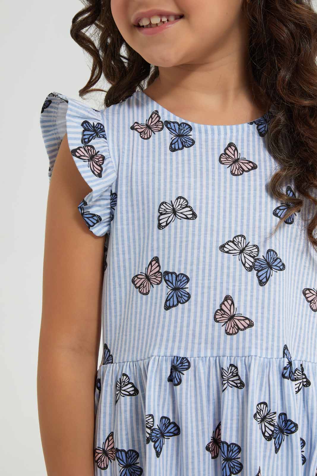 Redtag-Blue-Ruffle-Dress--Butterfly-Blue-Category:Dresses,-Colour:Blue,-Deals:New-In,-Filter:Girls-(2-to-8-Yrs),-GIR-Dresses,-New-In-GIR-APL,-Non-Sale,-Section:Girls-(0-to-14Yrs),-VLM,-W22O-Girls-2 to 8 Years