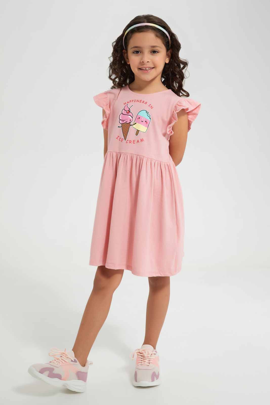 Redtag-Pink-Ruffle-Dress--Ice-Cream-Pink-Category:Dresses,-Colour:Apricot,-Deals:New-In,-Filter:Girls-(2-to-8-Yrs),-GIR-Dresses,-New-In-GIR-APL,-Non-Sale,-Section:Girls-(0-to-14Yrs),-VLM,-W22O-Girls-2 to 8 Years
