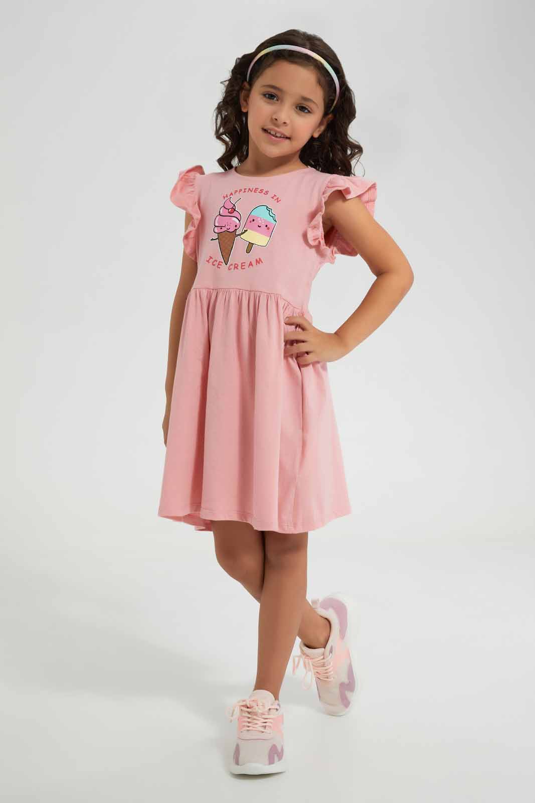 Redtag-Pink-Ruffle-Dress--Ice-Cream-Pink-Category:Dresses,-Colour:Apricot,-Deals:New-In,-Filter:Girls-(2-to-8-Yrs),-GIR-Dresses,-New-In-GIR-APL,-Non-Sale,-Section:Girls-(0-to-14Yrs),-VLM,-W22O-Girls-2 to 8 Years