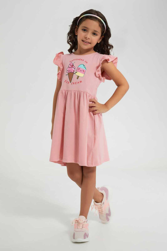 Redtag-Pink-Ruffle-Dress--Ice-Cream-Pink-Category:Dresses,-Colour:Apricot,-Deals:New-In,-Filter:Girls-(2-to-8-Yrs),-GIR-Dresses,-New-In-GIR-APL,-Non-Sale,-Section:Girls-(0-to-14Yrs),-VLM,-W22O-Girls-2 to 8 Years