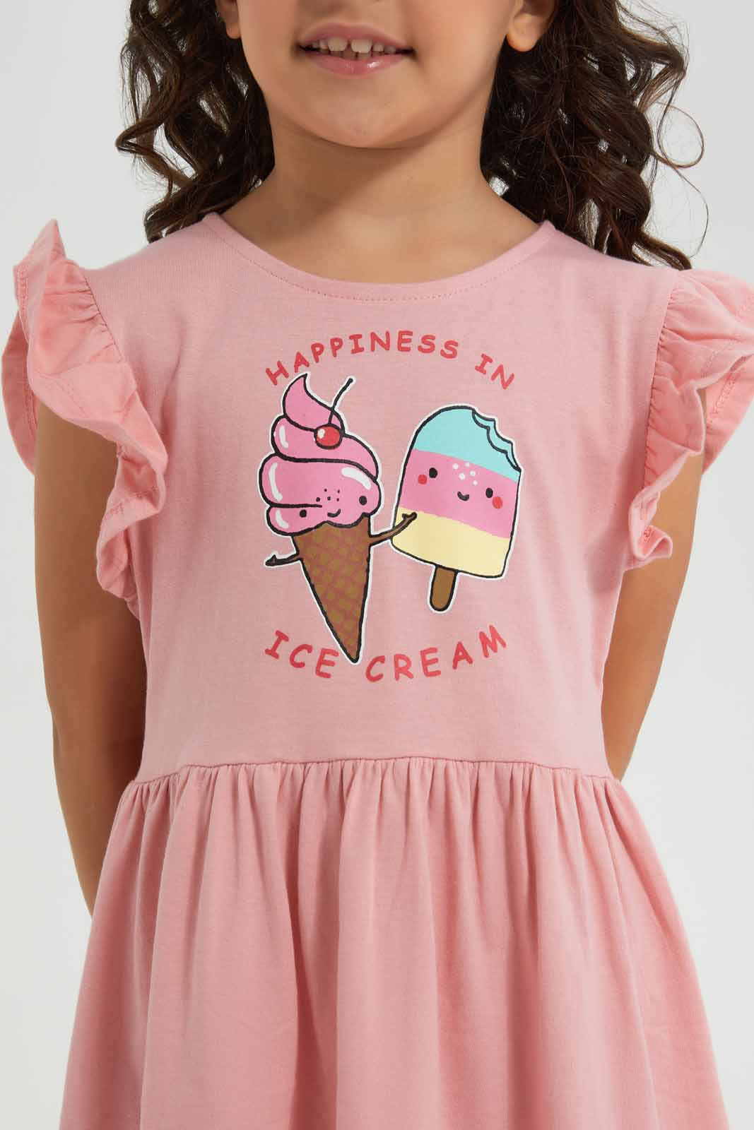 Redtag-Pink-Ruffle-Dress--Ice-Cream-Pink-Category:Dresses,-Colour:Apricot,-Deals:New-In,-Filter:Girls-(2-to-8-Yrs),-GIR-Dresses,-New-In-GIR-APL,-Non-Sale,-Section:Girls-(0-to-14Yrs),-VLM,-W22O-Girls-2 to 8 Years