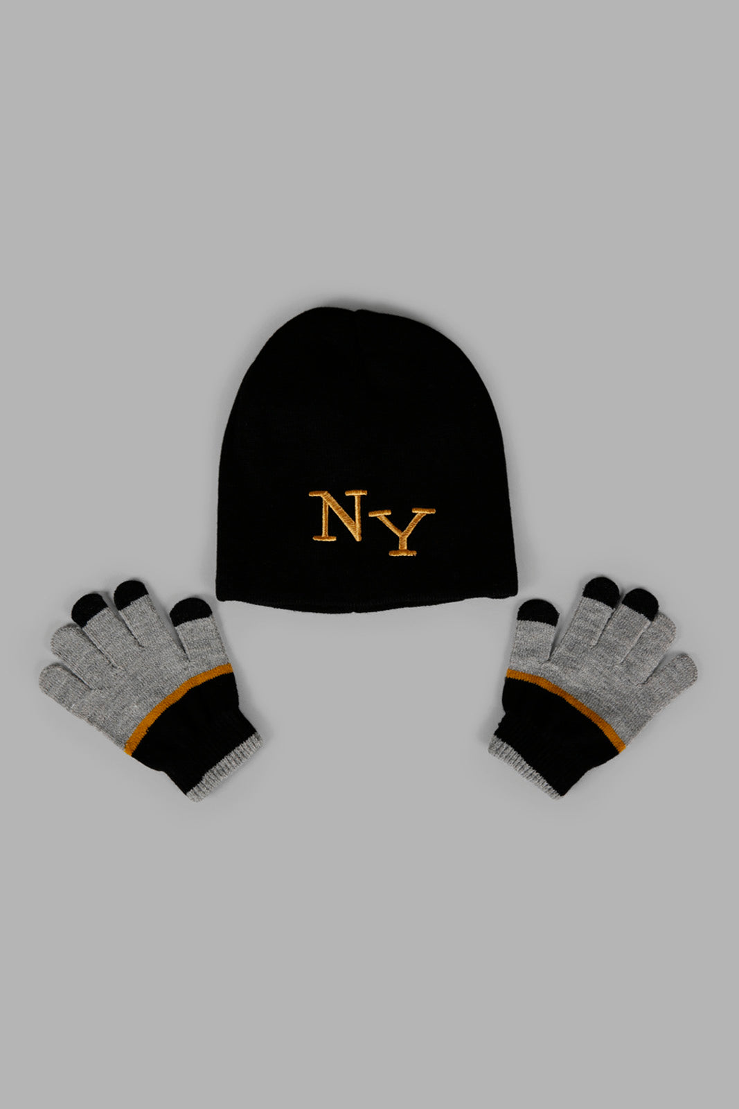 Redtag-Black-Knitted-Cap-Set-Of-2-With-Gloves-BOY-Knitted-Accessories,-Category:Knitted-Accessories,-Colour:Black,-Filter:Boys-Accessories,-New-In,-New-In-BOY-ACC,-Non-Sale,-Section:Boys-(0-to-14Yrs),-W22A-Boys-