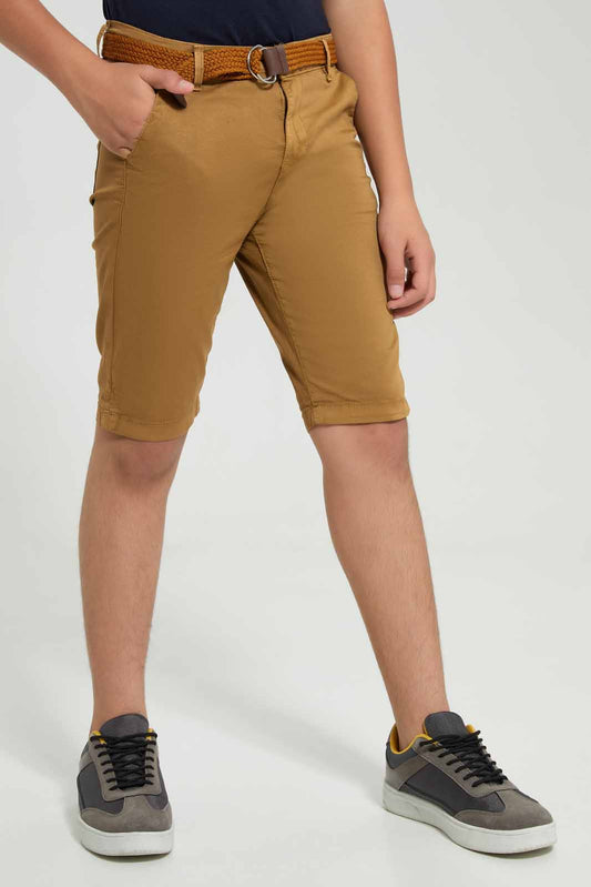 Redtag-Brown-Belted-Short-BSR-Shorts,-Category:Shorts,-Colour:Brown,-Deals:New-In,-Filter:Senior-Boys-(8-to-14-Yrs),-New-In-BSR-APL,-Non-Sale,-Section:Boys-(0-to-14Yrs),-W22O-Senior-Boys-9 to 14 Years