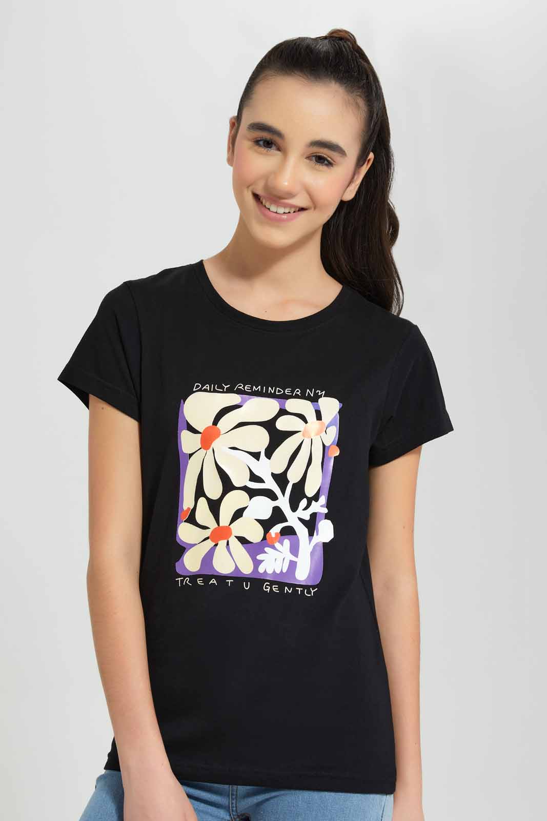 Redtag-Black-Basic-T-Shirt-Category:T-Shirts,-Colour:Black,-Deals:New-In,-Filter:Senior-Girls-(9-to-14-Yrs),-GSR-T-Shirts,-New-In-GSR-APL,-Non-Sale,-Section:Girls-(0-to-14Yrs),-TBL,-W22A-Senior-Girls-9 to 14 Years