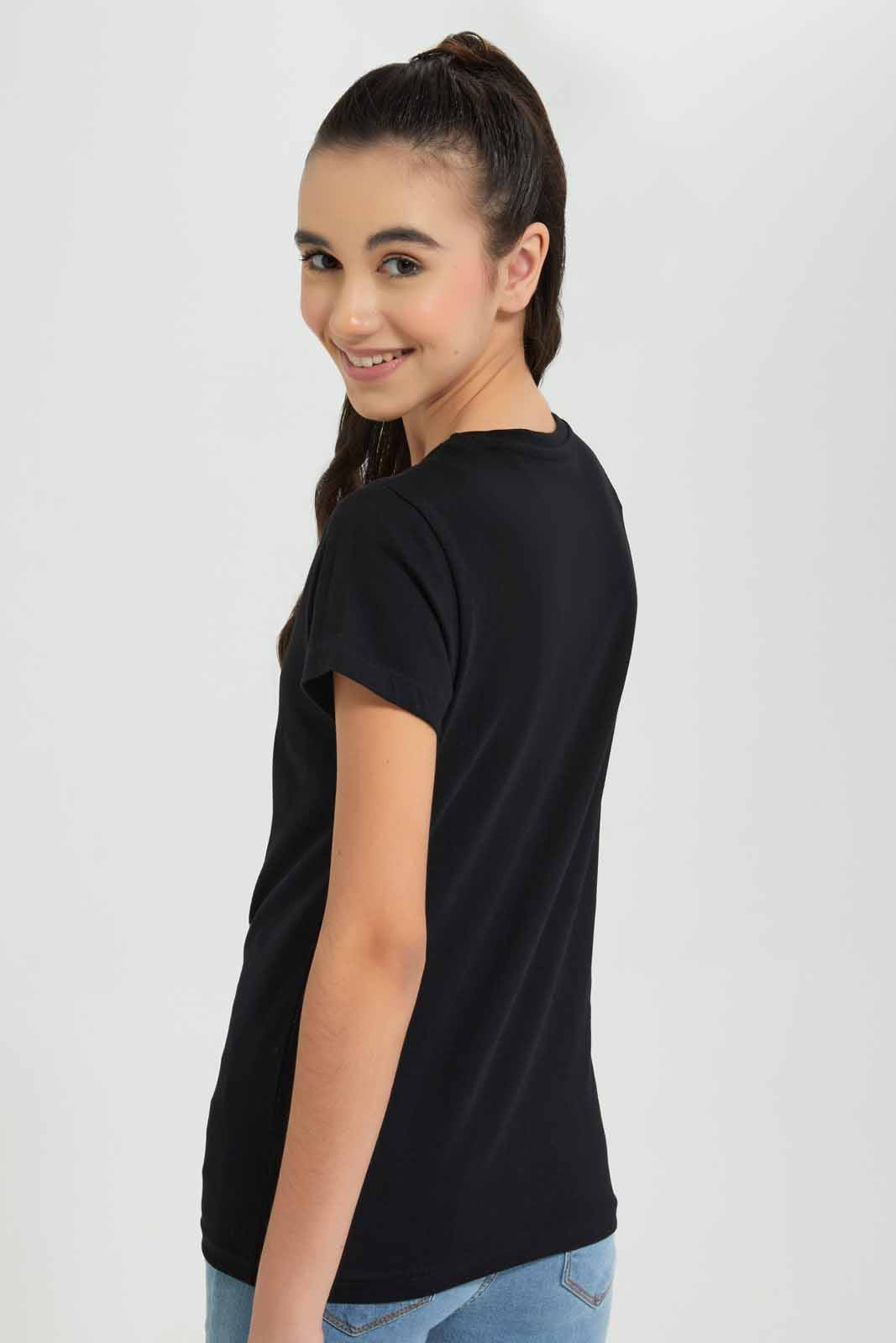 Redtag-Black-Basic-T-Shirt-Category:T-Shirts,-Colour:Black,-Deals:New-In,-Filter:Senior-Girls-(9-to-14-Yrs),-GSR-T-Shirts,-New-In-GSR-APL,-Non-Sale,-Section:Girls-(0-to-14Yrs),-TBL,-W22A-Senior-Girls-9 to 14 Years