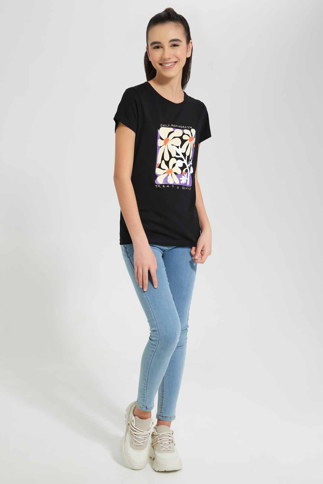 Redtag-Black-Basic-T-Shirt-Category:T-Shirts,-Colour:Black,-Deals:New-In,-Filter:Senior-Girls-(9-to-14-Yrs),-GSR-T-Shirts,-New-In-GSR-APL,-Non-Sale,-Section:Girls-(0-to-14Yrs),-TBL,-W22A-Senior-Girls-9 to 14 Years