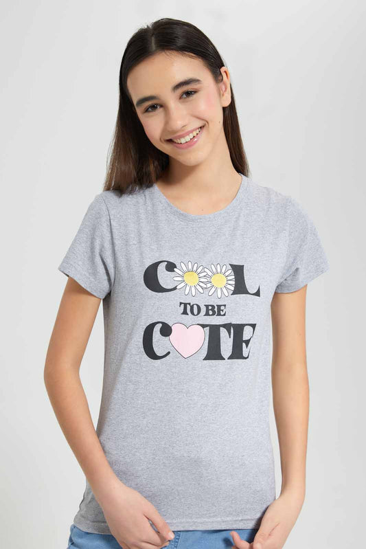 Redtag-Grey-Melange-Basic-T-Shirt-Category:T-Shirts,-Colour:Grey,-Deals:New-In,-Filter:Senior-Girls-(9-to-14-Yrs),-GSR-T-Shirts,-New-In-GSR-APL,-Non-Sale,-Section:Girls-(0-to-14Yrs),-TBL,-W22A-Senior-Girls-9 to 14 Years