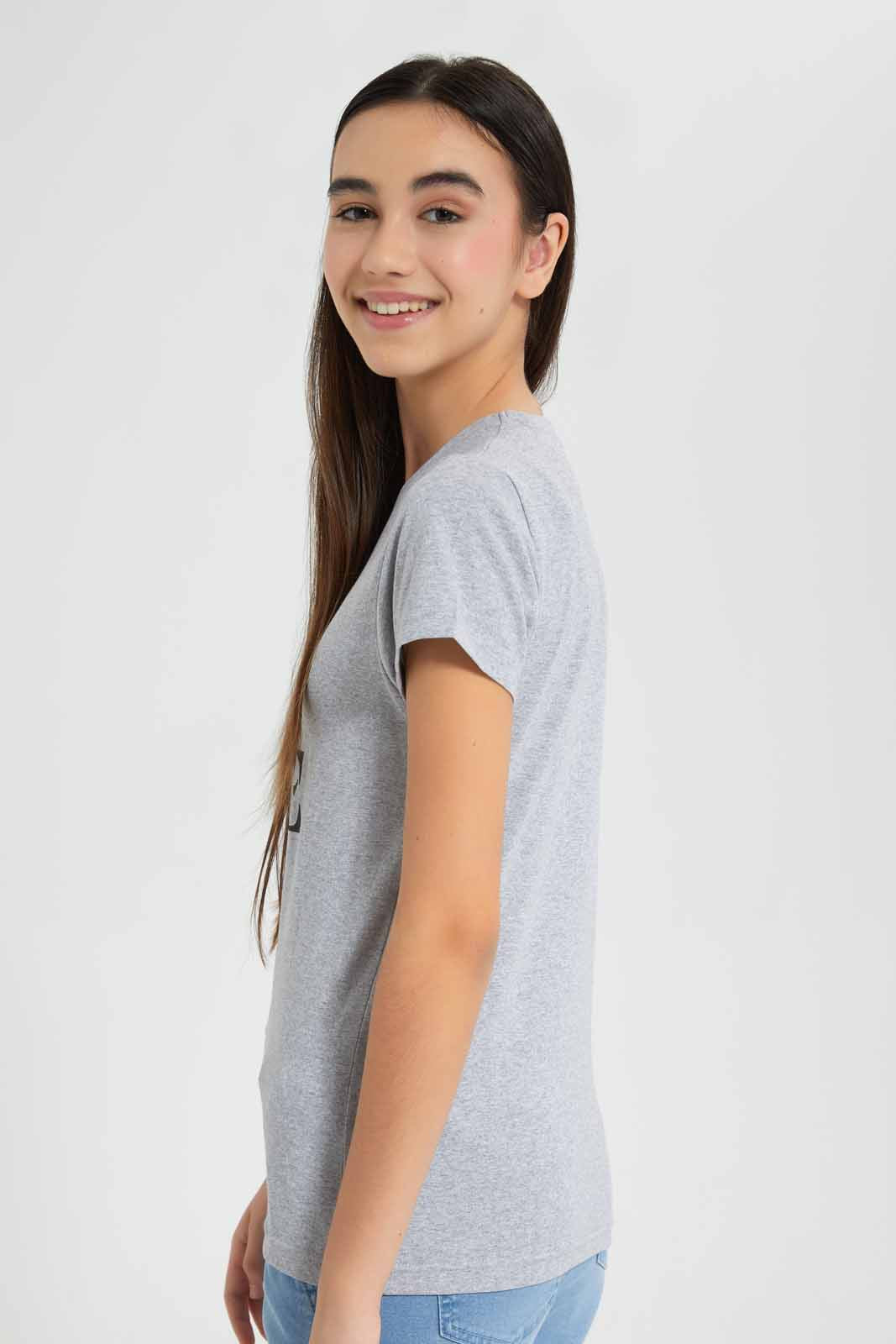 Redtag-Grey-Melange-Basic-T-Shirt-Category:T-Shirts,-Colour:Grey,-Deals:New-In,-Filter:Senior-Girls-(9-to-14-Yrs),-GSR-T-Shirts,-New-In-GSR-APL,-Non-Sale,-Section:Girls-(0-to-14Yrs),-TBL,-W22A-Senior-Girls-9 to 14 Years