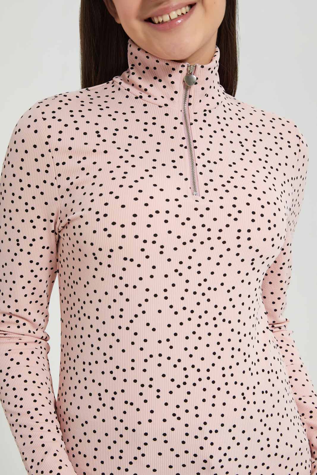 Redtag-Black-Flroral-Rib-T-Shirt-With-Zipper-Category:T-Shirts,-Colour:Assorted,-Deals:New-In,-Filter:Senior-Girls-(8-to-14-Yrs),-GSR-T-Shirts,-New-In-GSR-APL,-Non-Sale,-Section:Girls-(0-to-14Yrs),-TBL,-W22A-Senior-Girls-9 to 14 Years