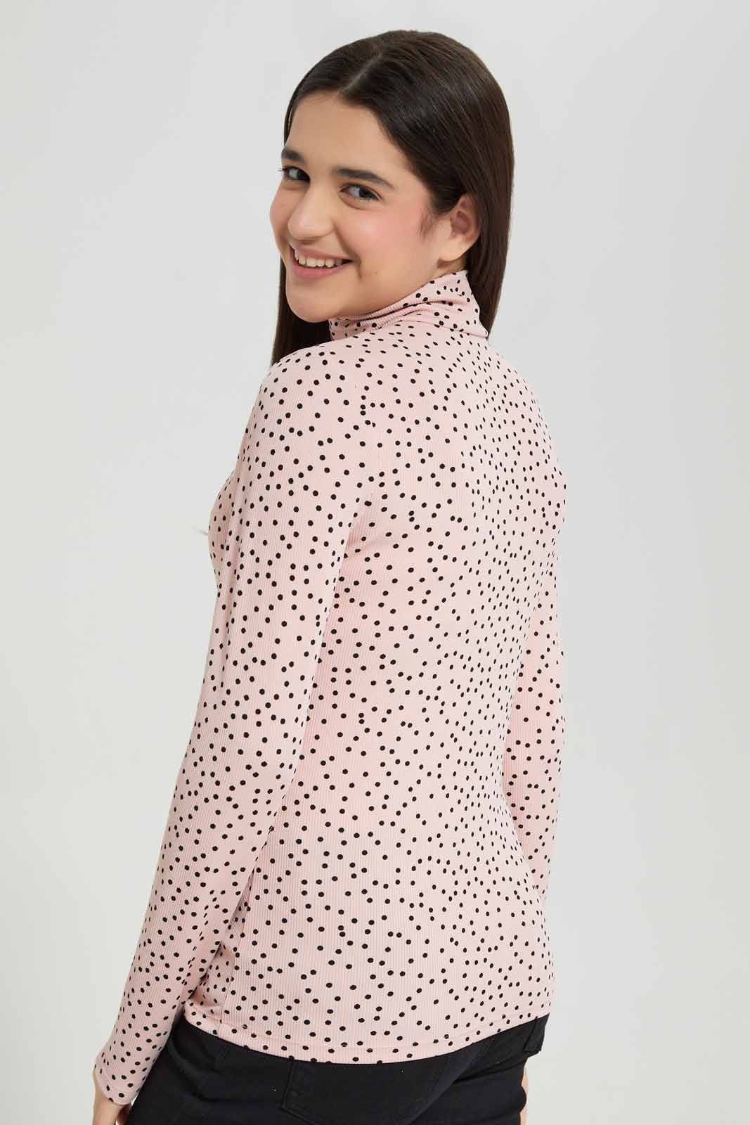 Redtag-Black-Flroral-Rib-T-Shirt-With-Zipper-Category:T-Shirts,-Colour:Assorted,-Deals:New-In,-Filter:Senior-Girls-(8-to-14-Yrs),-GSR-T-Shirts,-New-In-GSR-APL,-Non-Sale,-Section:Girls-(0-to-14Yrs),-TBL,-W22A-Senior-Girls-9 to 14 Years