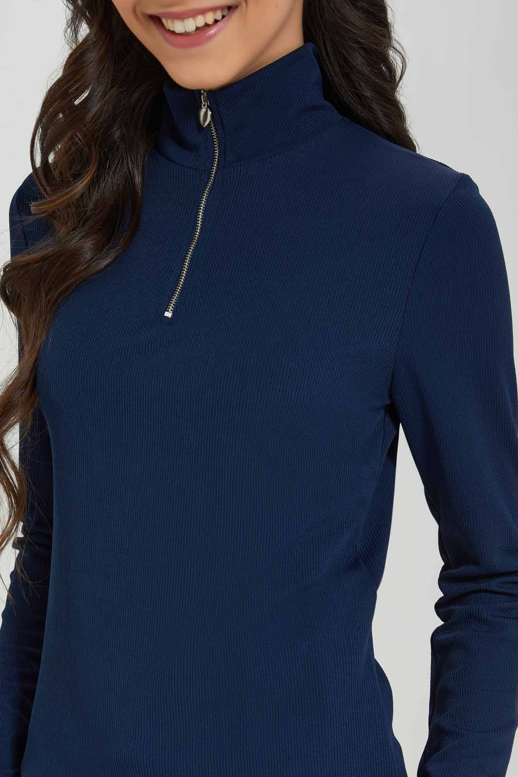 Redtag-Navy-Rib-T-Shirt-With-Zipper-Category:T-Shirts,-Colour:Navy,-Deals:New-In,-Filter:Senior-Girls-(8-to-14-Yrs),-GSR-T-Shirts,-New-In-GSR-APL,-Non-Sale,-Section:Girls-(0-to-14Yrs),-TBL,-W22A-Senior-Girls-9 to 14 Years