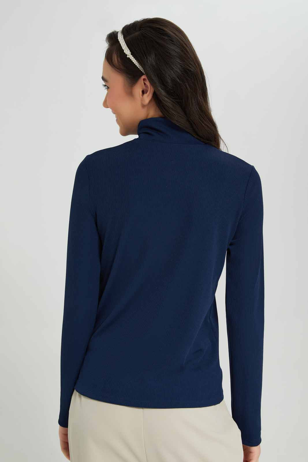 Redtag-Navy-Rib-T-Shirt-With-Zipper-Category:T-Shirts,-Colour:Navy,-Deals:New-In,-Filter:Senior-Girls-(8-to-14-Yrs),-GSR-T-Shirts,-New-In-GSR-APL,-Non-Sale,-Section:Girls-(0-to-14Yrs),-TBL,-W22A-Senior-Girls-9 to 14 Years
