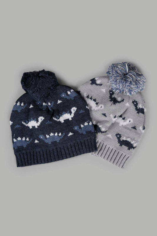 Redtag-Assorted-Grey-And-Navy-Charcater-Knitted-Cap-Set-Of-2-BOY-Knitted-Accessories,-Category:Knitted-Accessories,-Colour:Assorted,-Filter:Boys-Accessories,-New-In,-New-In-BOY-ACC,-Non-Sale,-Section:Boys-(0-to-14Yrs),-W22A-Boys-